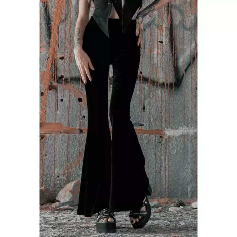 Killstar Black Velvet Flared Trousers